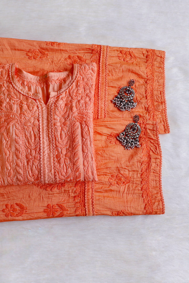 Ruhaab Peach Pure Chanderi set