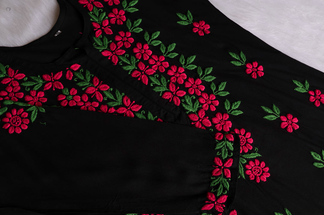Gulbahaar Black & Mauve Pink Rayon Kurta Set