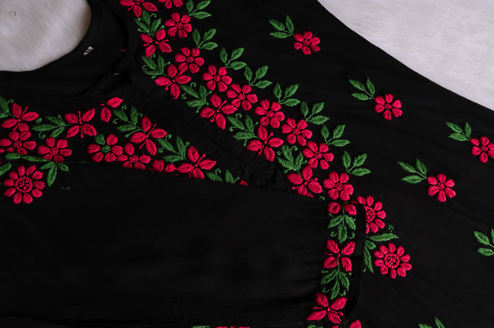 Gulbahaar Black & Mauve Pink Rayon Kurta Set