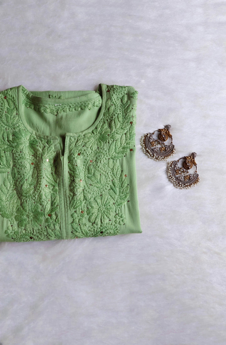 Green Rayon mukaish Long Kurta