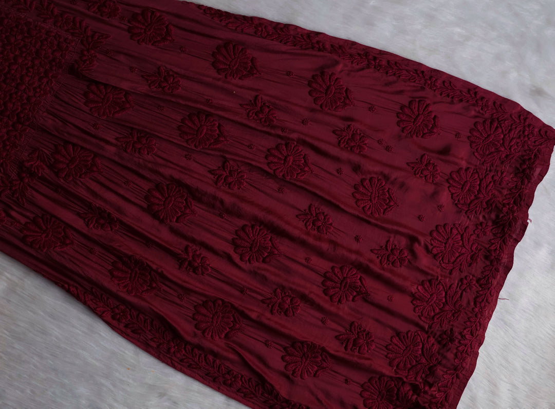 Hoor Maroon 10D Pure Muslin Kurta Set