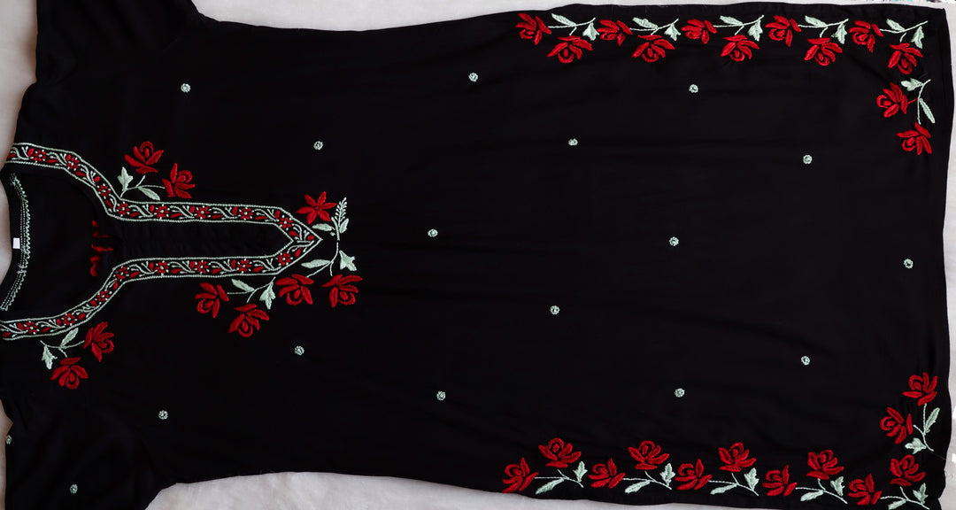 Gul Kashmiri Black & Red Modal Kurta Set