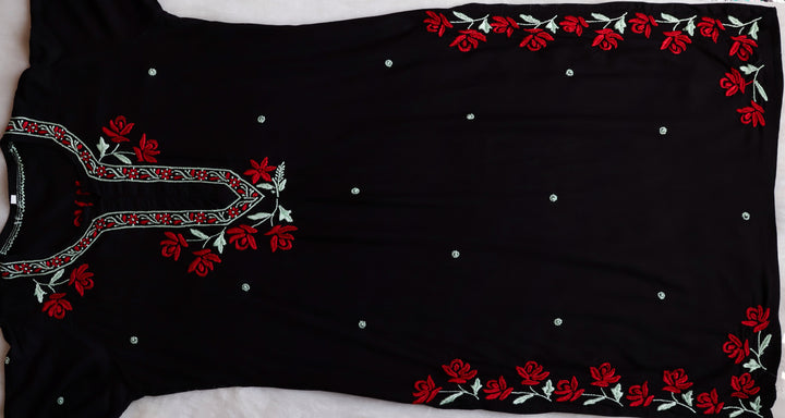Gul Kashmiri Black & Red Modal Kurta Set