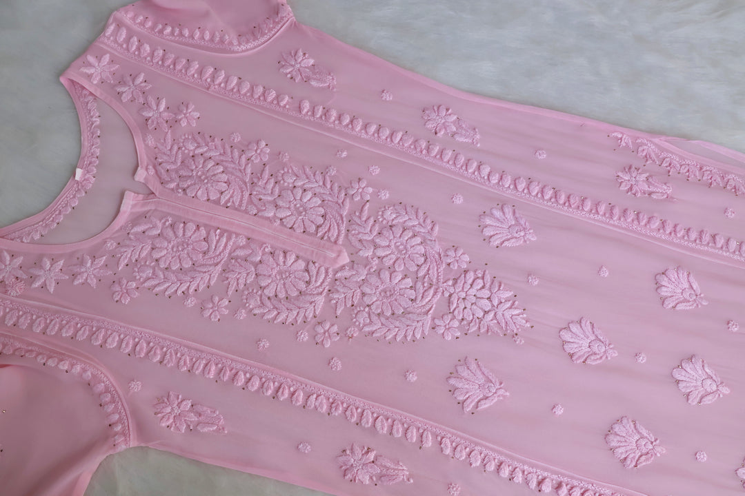 Heer Baby Pink Viscose Georgette Kurta
