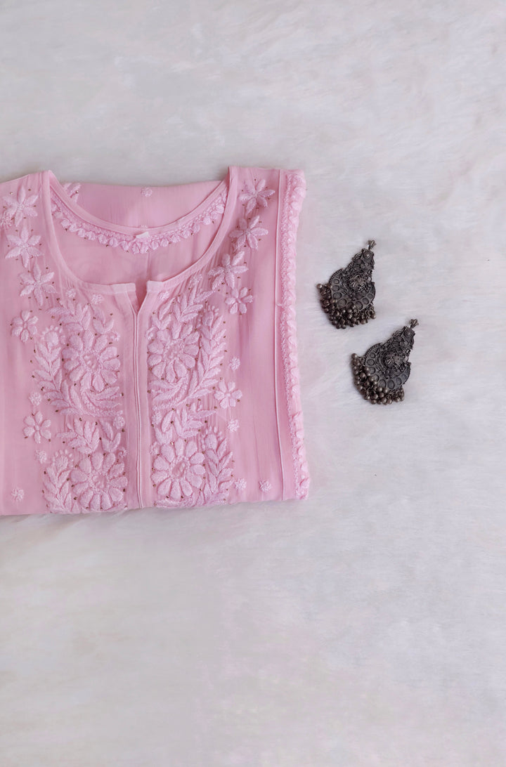 Heer Baby Pink Viscose Georgette Kurta