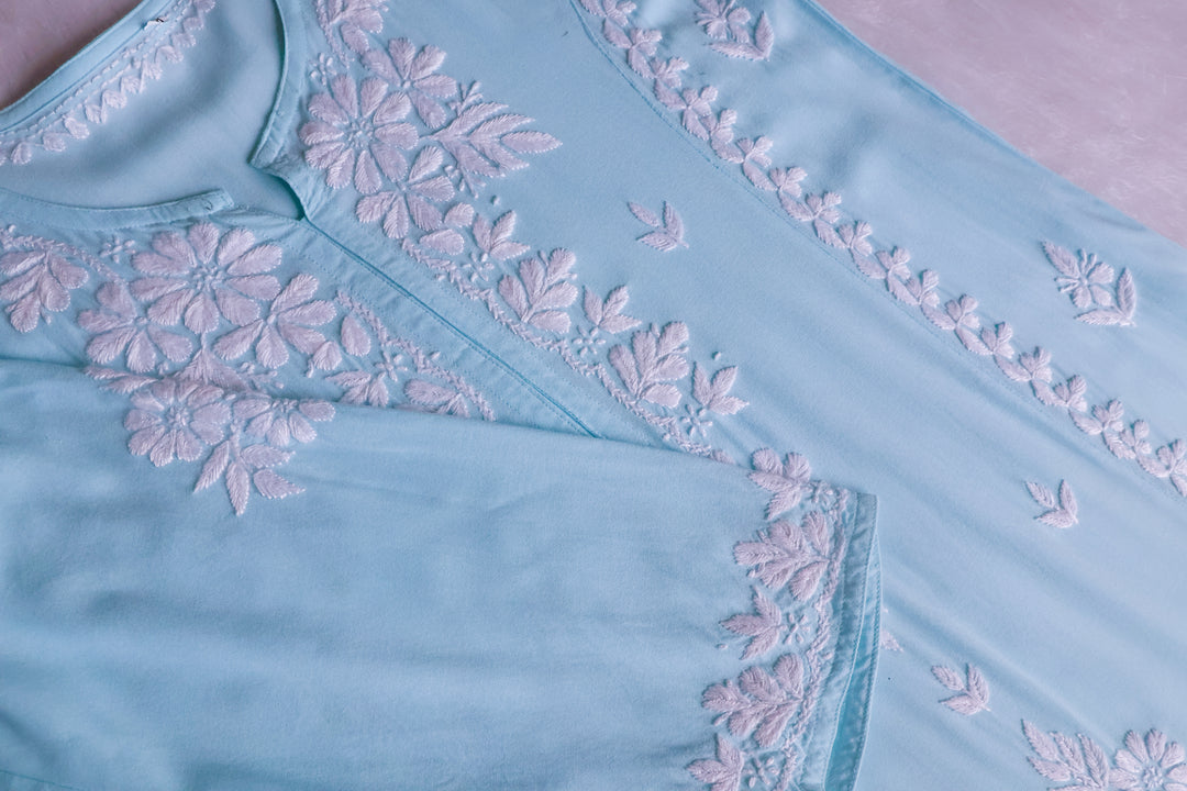 Zainab Powder Blue Long Rayon kurta
