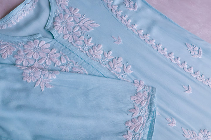 Zainab Powder Blue Long Rayon kurta