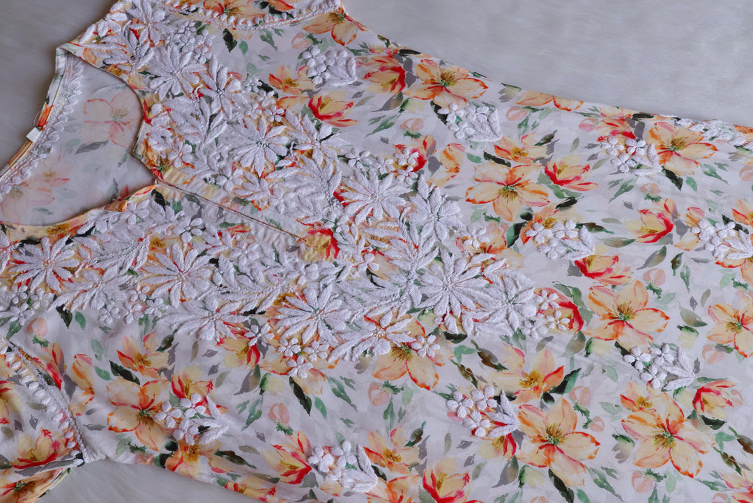 Sarah White & Yellow Long Rayon kurta