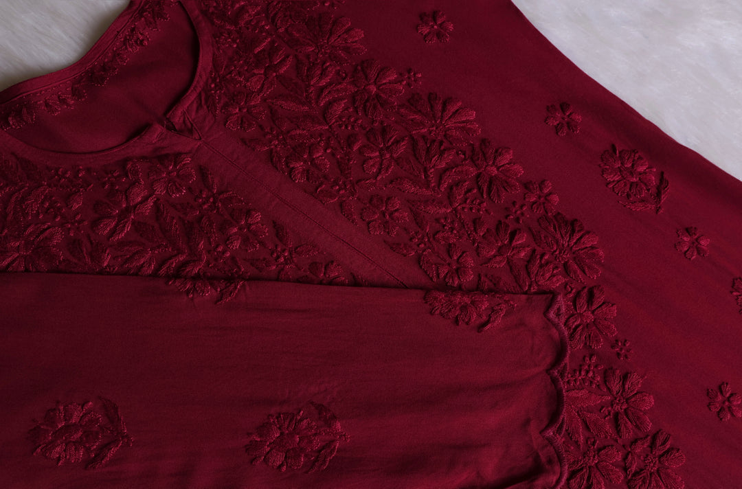 Alishba Deep Plum Scalloped Rayon set