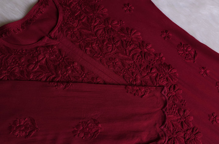 Alishba Deep Plum Scalloped Rayon set