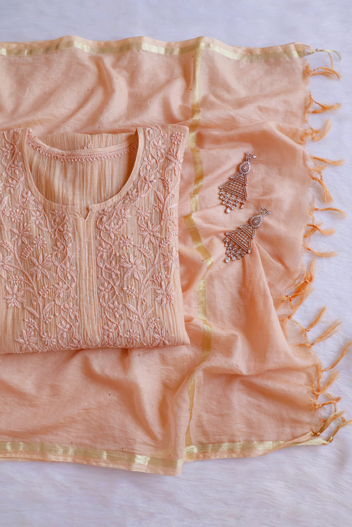 Naqsh Beige Pure Chanderi Mulmul Set