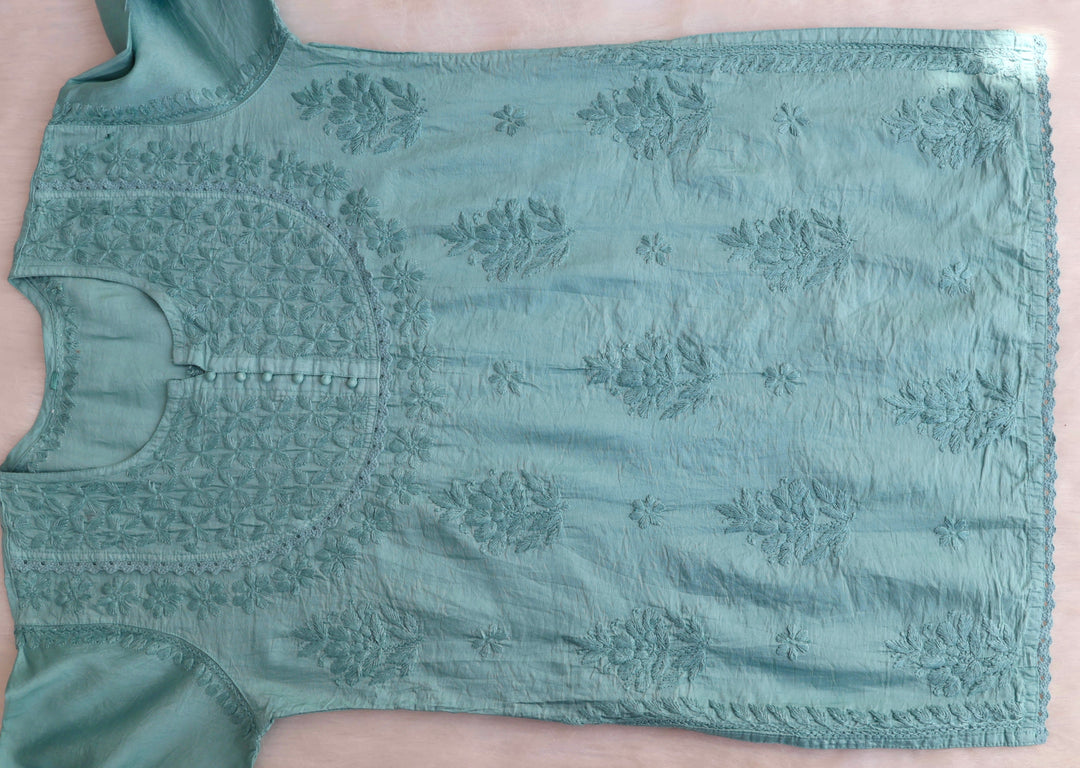 Jannat Sage Green Short Chanderi Kurta