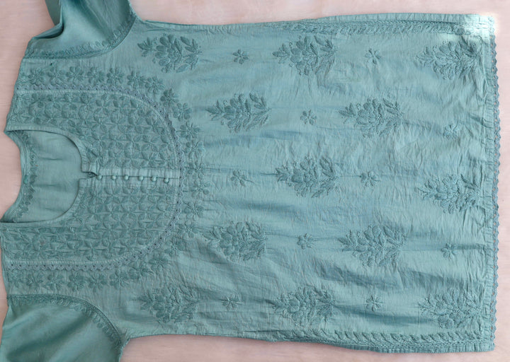 Jannat Sage Green Short Chanderi Kurta