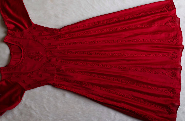 Naqsh Maroon Pure Chanderi Silk Anarkali