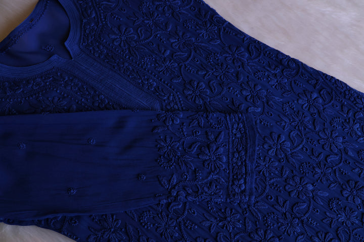 Alayna Royal Blue Jaal Viscose Georgette Kurta