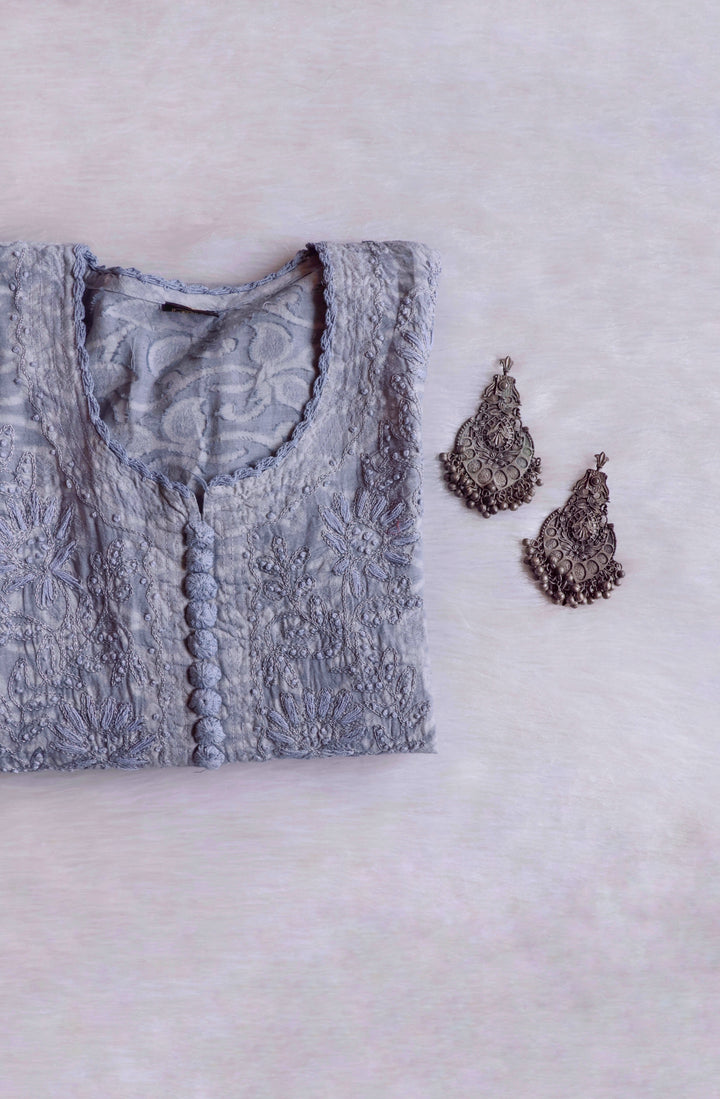 Grey Long Jacquard Cotton kurta