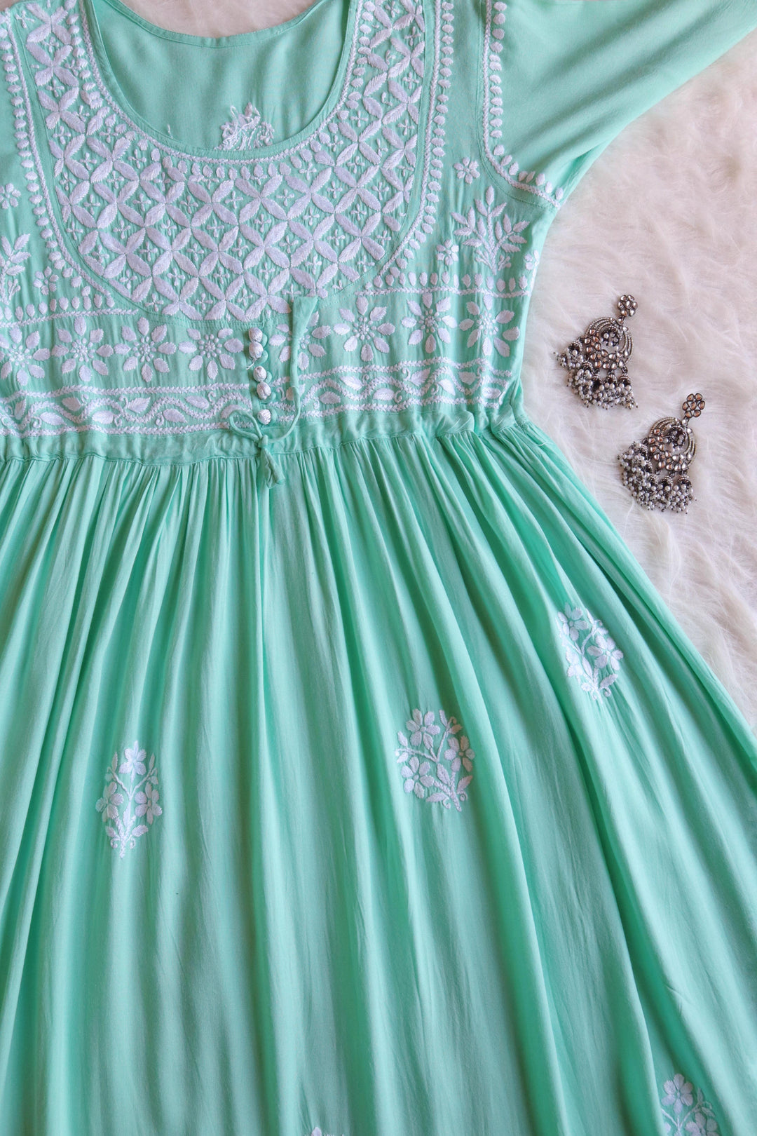Alina Mint Green Rayon Long fit and flare Dress