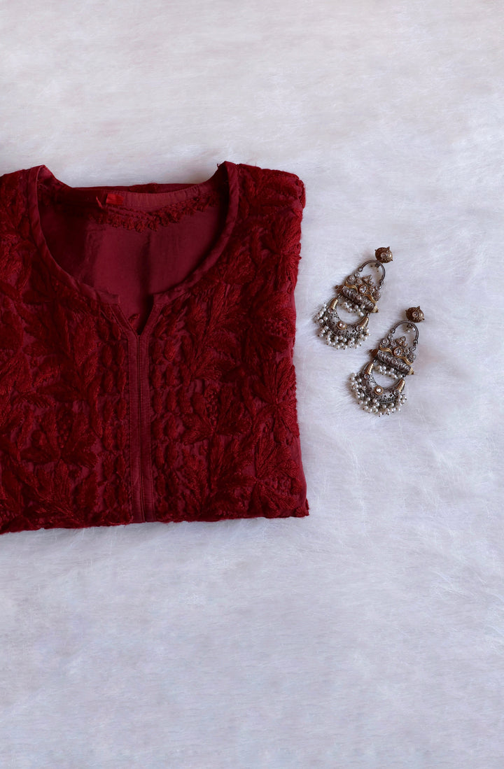 Alanah Maroon Chanderi Kurta