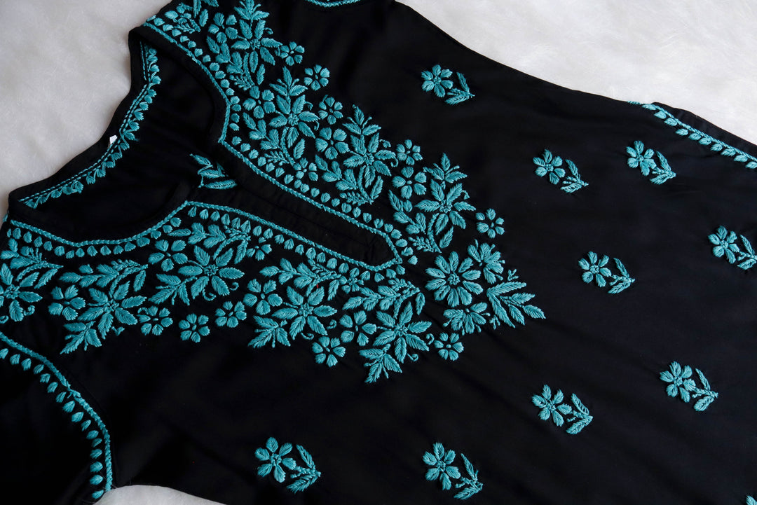 Gul-E-Jahaan Black & Teal Short Rayon Kurta