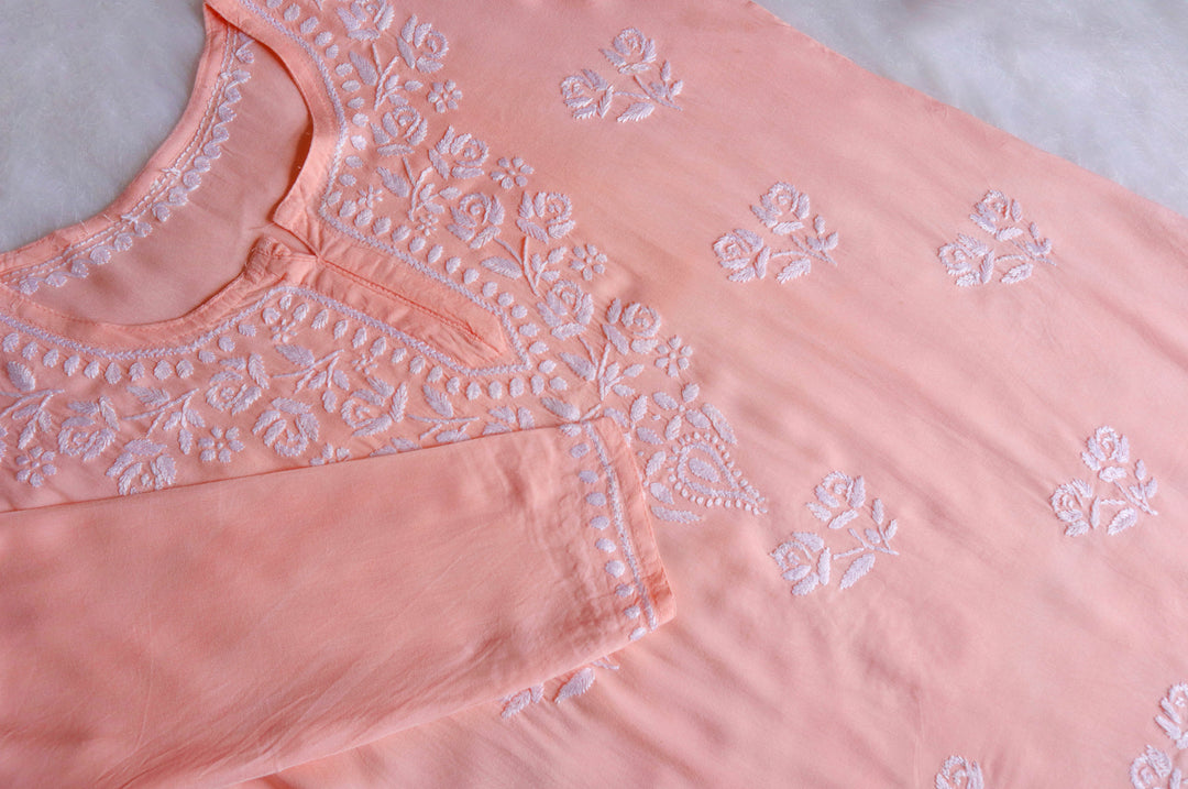 Gul Peach & White Short Rayon Kurta
