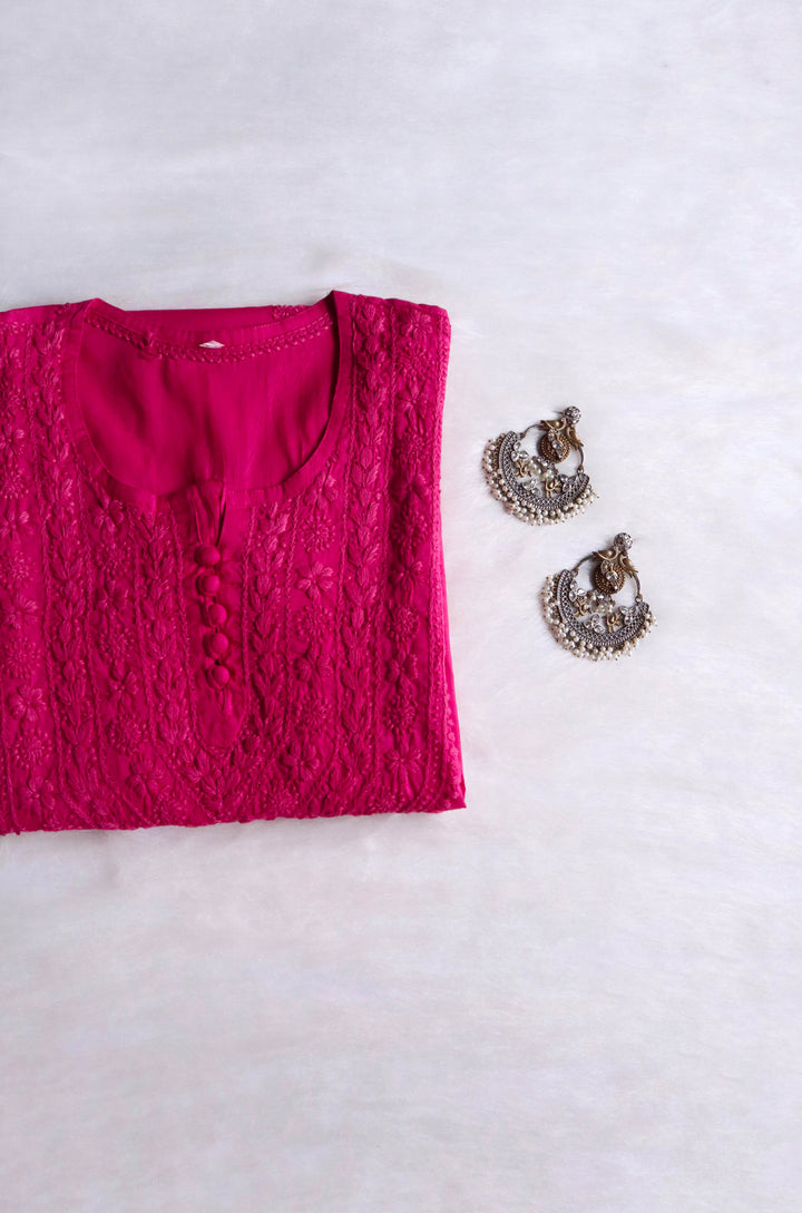 Haania Deep Pink Long Cotton Kurta