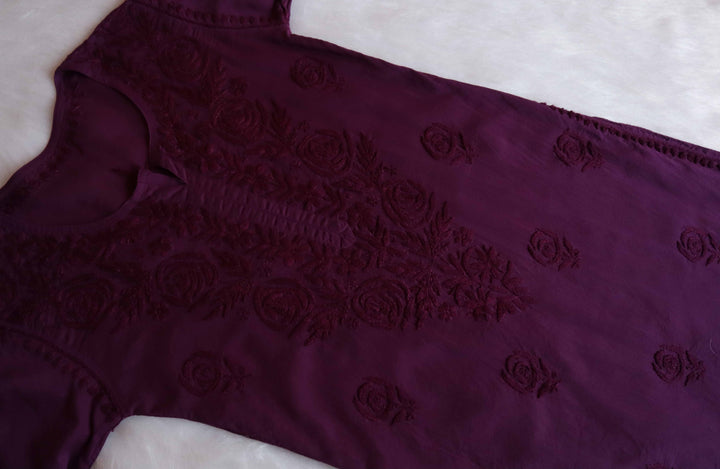 Noura Deep Purple Pure Mulmul Kurta
