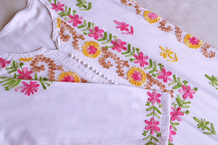 Anah White & Rose Pink Rayon Kurta Pant set