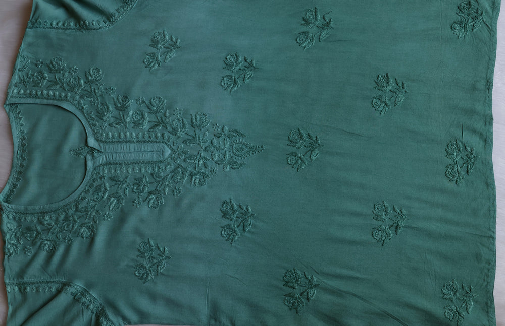 Gul Sage Green Ombre Short Rayon Kurta - Noor Chikankari
