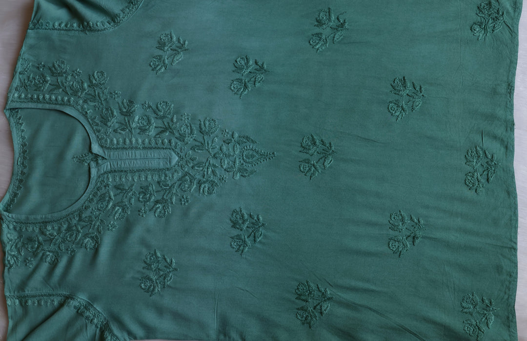 Gul Sage Green Ombre Short Rayon Kurta - Noor Chikankari