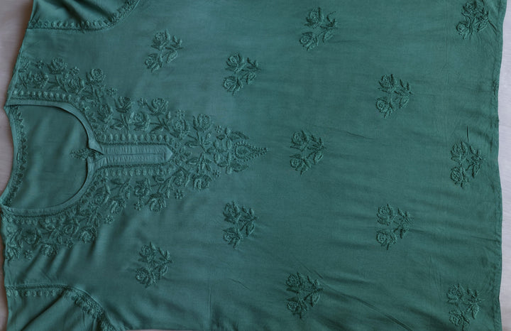 Gul Sage Green Ombre Short Rayon Kurta - Noor Chikankari