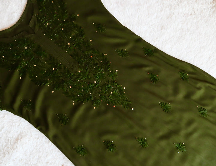 Moss Green Rayon mukaish Long Kurta