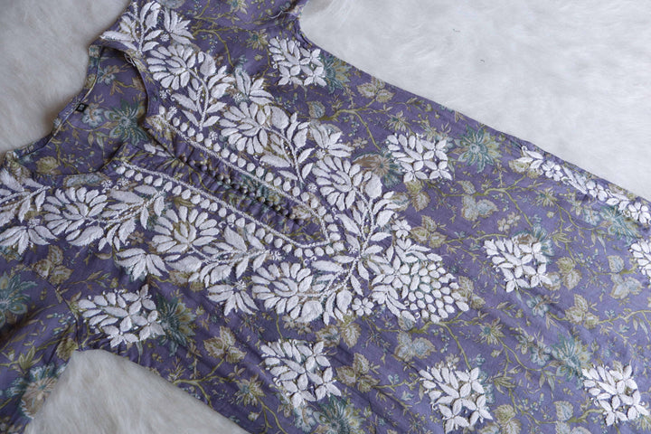 Abiha Purple Floral Luxe MulMul kurta