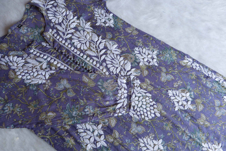 Abiha Purple Floral Luxe MulMul kurta