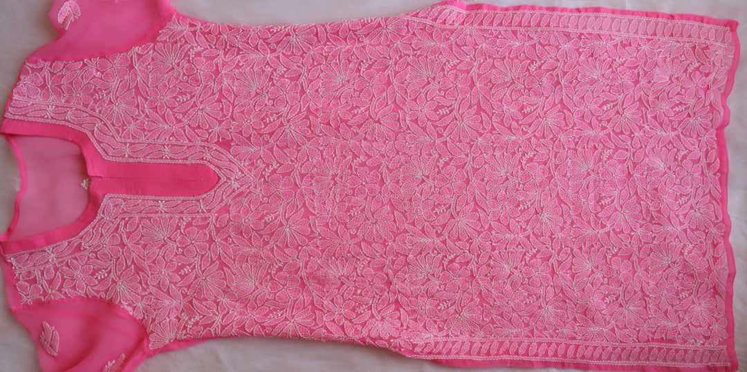 Nazish Hot Pink & White Long Georgette kurta