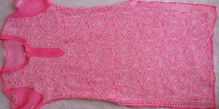 Nazish Hot Pink & White Long Georgette kurta