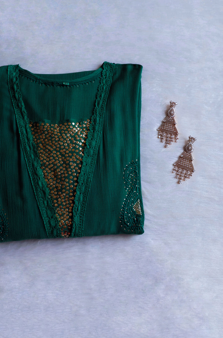 Anabiya Deep Green Pure Chiffon Dress