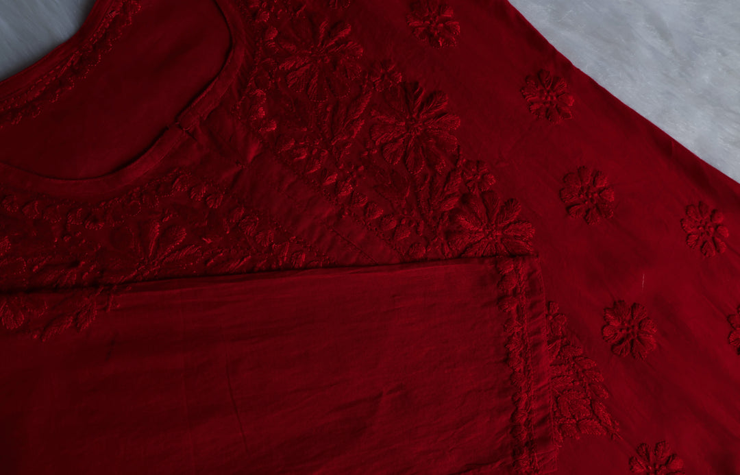 Nazakat Red Cotton short kurta