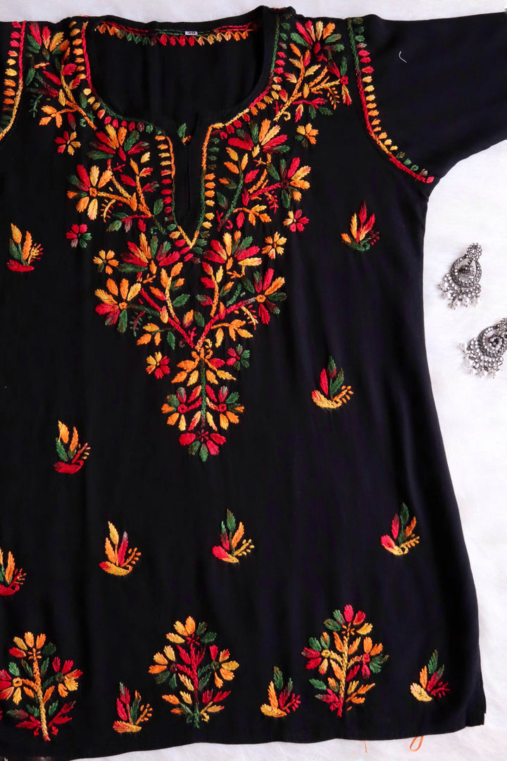 Aayat Black & Multicolored Short Rayon Kurta