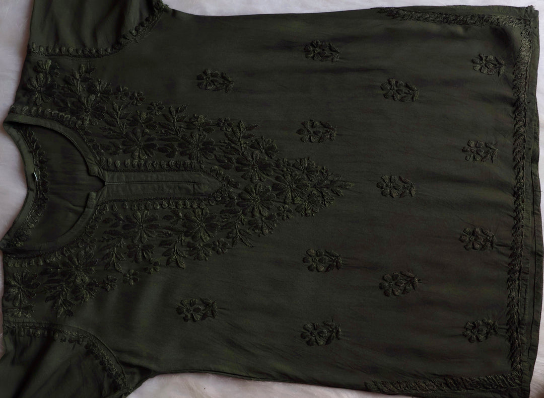 Farhaa Moss Green Ombre Short Rayon Kurta