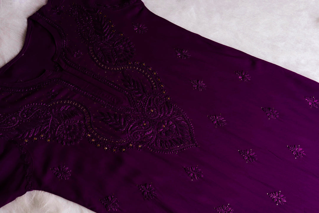 Naida Purple 2 piece Rayon Mukaish set