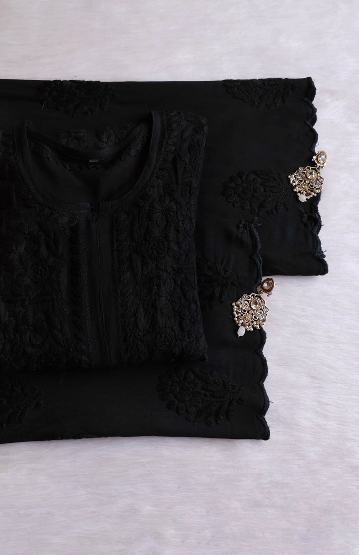 Alishba Black Scalloped Rayon set
