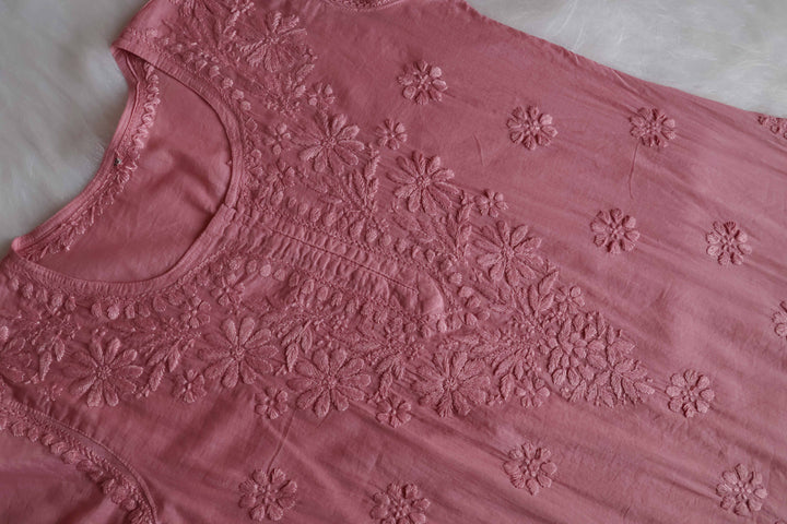 Nazakat Rose Brown Cotton short kurta