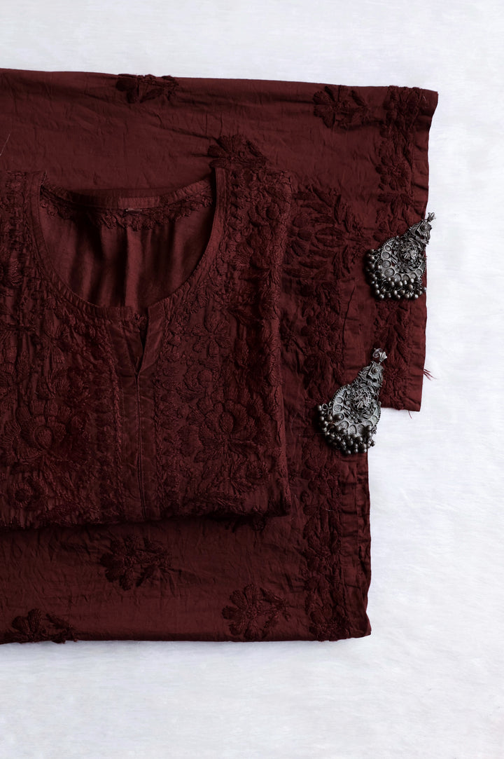 Meerab Chocolate Brown Pure Chanderi set