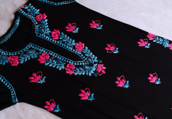 Gulaab Black, Blue & Pink Rayon Kurta Set