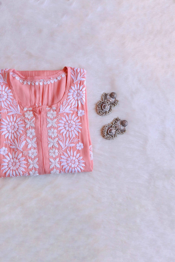 Haya Pastel Peach Long Rayon kurta