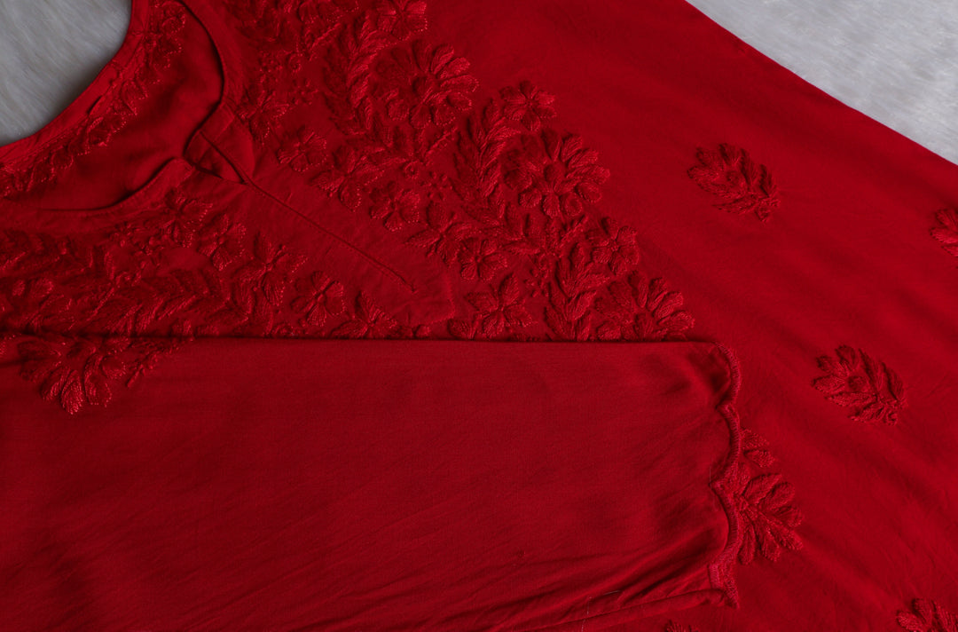 Gul Red Scalloped Short Kurta