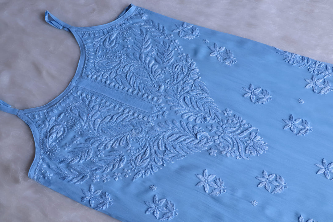 Zimra Ice Blue Viscose Sleeveless Set