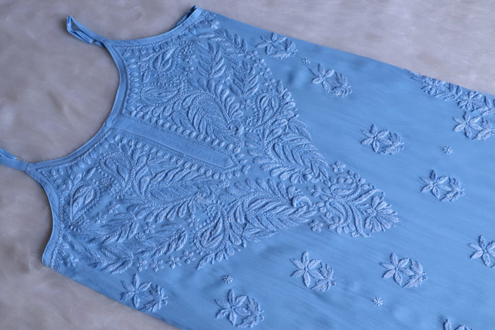 Zimra Ice Blue Viscose Sleeveless Set