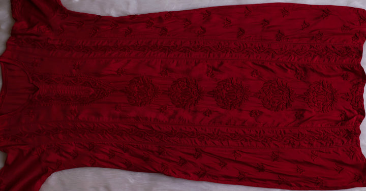 Maaham Pure Muslin Maroon Kurta - Noor Chikankari