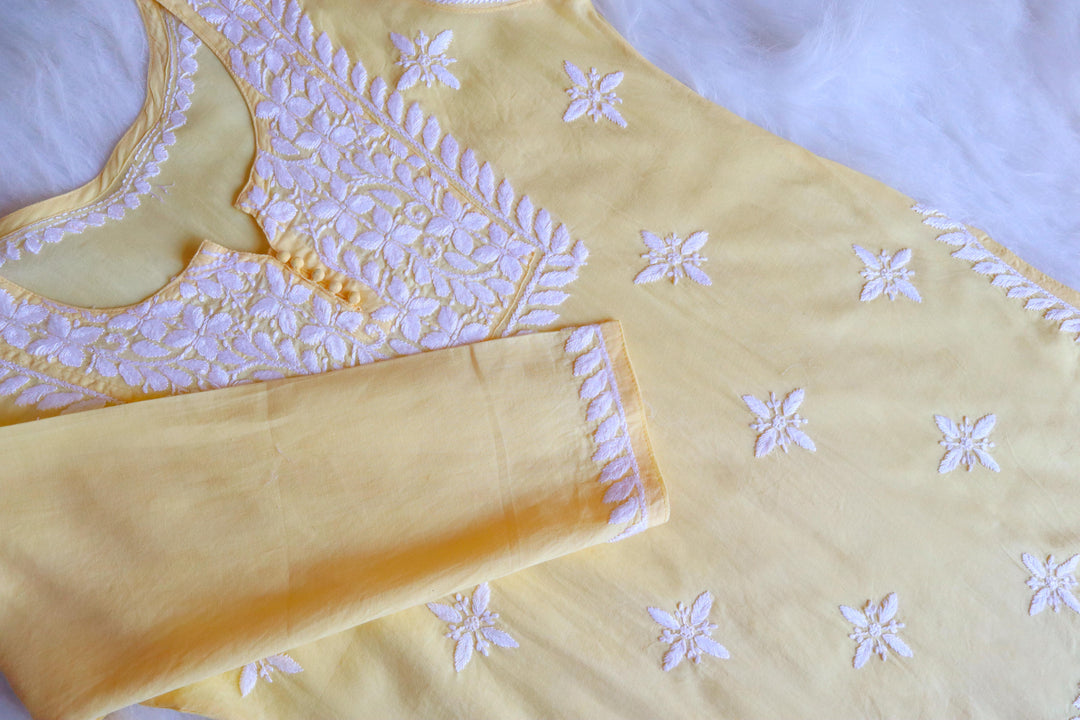 Inayah Pastel Yellow Short Mulmul kurta